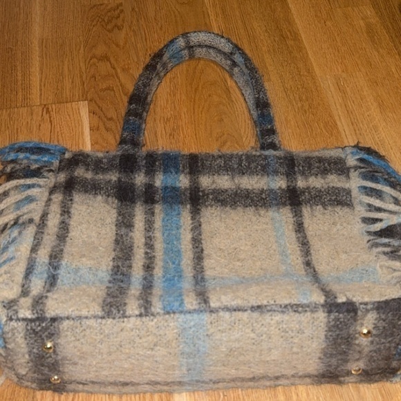 MC2 Saint Barth Vanity Blanket Blue &‎ Tan Tartan Plaid Travel Tote Shoulder Bag - Picture 10 of 15